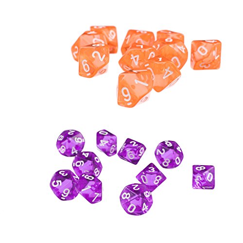 Baoblaze Dice D10 Dados 3 cm Color Naranja Morado para DND RPG MTG 20 Pedazos