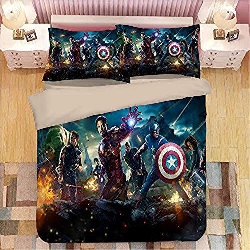 Batte Iron Man Marvel Avengers - Juego de funda de edredón de microfibra impresa en 3D, funda de edredón suave con fundas de almohada para adultos adolescentes y niños dormitorio (L,135 x 200 cm)