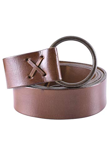 Battle-Merchant - Cinturón medieval de cuero - Para mujer, hombre o niño - Con anilla de latón - Ideal para LARP y estilos vikingos - Marrón - 150 cm