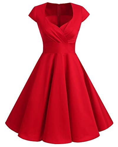 Bbonlinedress Vestido Corto Mujer Retro Años 50 Vintage Escote En Pico Red 3XL