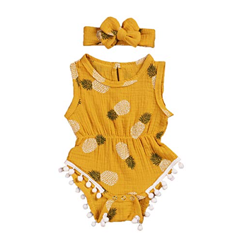 Bebé niña recién nacido verano algodón sin mangas cordones vestido niña impresión frutas ropa casa vacaciones (0 – 2 años) amarillo 90 cm(12-18 meses)