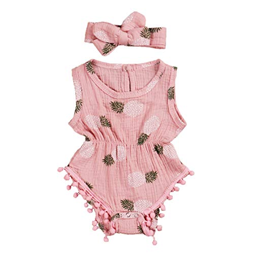 Bebé niña recién nacido verano algodón sin mangas cordones vestido niña impresión frutas ropa casa vacaciones (0 – 2 años) Rosa 80 cm