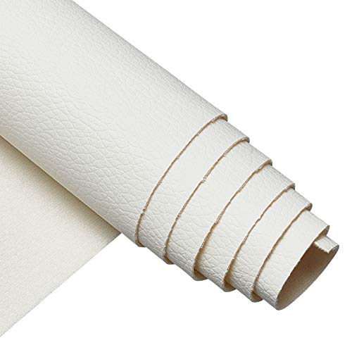 BENECREAT 33x140cm Hoja de Cuero Sintético de PU Blanco, Parte Trasera de Lona de Tela de Litchi para Bolso, Sombrero, Joyería, Manualidades para el Cabello, Costura y Decoraciones