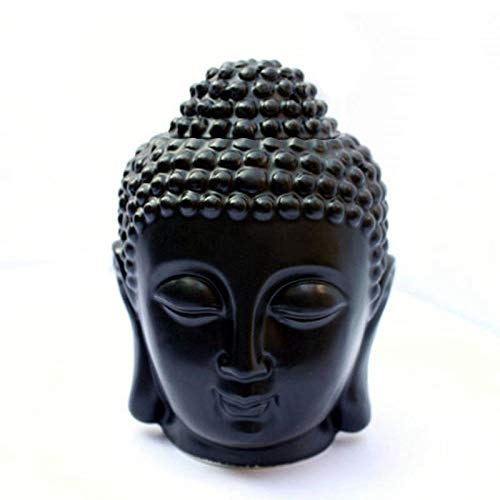 BENGKUI Cabeza de Buda Aroma Aceite Esencial Aromaterapia de cerámica Quemador de Incienso de Aceite Difusor de Incienso Indio Quemador de Incienso Tibetano de Buda, Negro