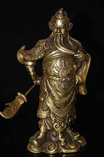 BENGKUI Escultura,Colección China Antiguo Famoso Guan Gong Yu Guerrero Dios Dragón Espada Estatua De Latón