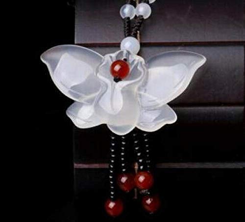 BENGKUI Escultura,Collar con Colgante De Mariposa Tallada A Mano De Pulpa De Jade Blanco Natural Hermoso Chino