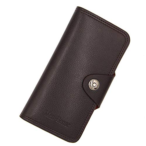 Billetera Hombre Monedero Impermeable Men's Wallet Long Wallet Men's Youth Fashion Classic Pattern Soft Wallet Card Case-001-3005 Long Buckle Dark Coffee