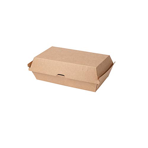 BIOZOYG Caja de cartón Take Away 50 Piezas I Cajas de Comida robustas con Tapa de bisagra Alta I Caja de Snacks de cartón Kraft I Envase To Go de cartón marrón 13 x 24,8 x 7,5 cm I Biodegradable