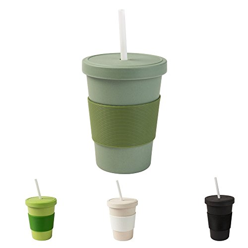 BIOZOYG Vaso de café para llevar (400 ml, tapa de rosca y pajita), color verde