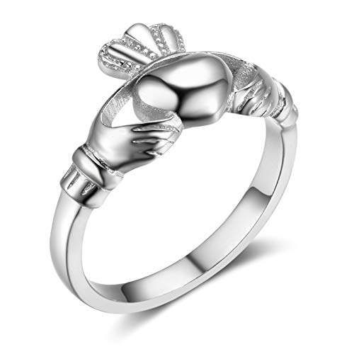 Blisfille Anillos Boda Dorados Joyería Anillo Plata de Ley y Brillantes Anillo de Claddagh Anillo de Plata Talla 15