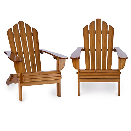 blumfeldt Vermont Set 2 sillas de jardín Estilo clásico Adirondack (Madera de Pino, 73x88x94 cm, Plegable, Resistente a Intemperie) - marrón