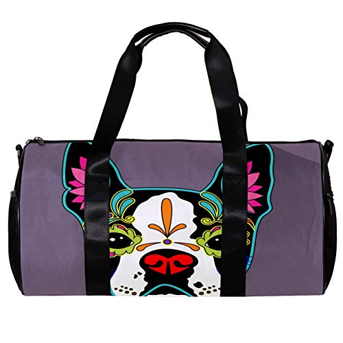 Bolsa de deporte redonda para gimnasio con correa de hombro desmontable, estilo mexicano, para entrenamiento de cabeza de perro, bolsa de noche para mujeres y hombres