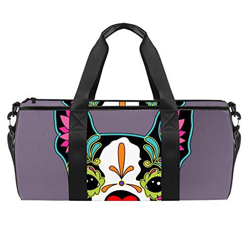 Bolsa de deporte redonda para gimnasio con correa de hombro desmontable, estilo mexicano, para entrenamiento de cabeza de perro, bolsa de noche para mujeres y hombres Bolsa de deporte redonda para gimnasio con correa de hombro desmontable, estilo mexicano, para entrenamiento de cabeza de perro, bolsa de noche para mujeres y hombres
