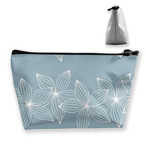 Bolsa organizadora de artículos de aseo multifunción, con diseño de flores, color gris y blanco, para viajes, con cremallera (trapezoidal)