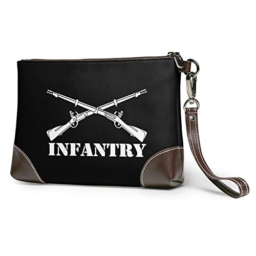 Bolso de mano de cuero genuino militar de la rama de infantería del ejército con insignia militar