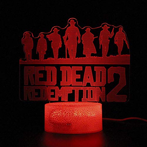 Boutiquespace Lámpara de ilusión 3D LED Luz de noche Rdr2 Red Dead Redemption 2 Juego Control Remoto Lámpara de Mesa Proyección