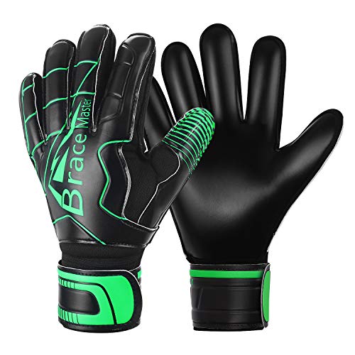 Brace Master Guantes de Portero con Fuerte Agarre y Protección para los Dedos, Guante de Portero de Palma 3 + 3MM para Hombres y Mujeres, Entrenamiento y Partido, Interiores y Exteriores