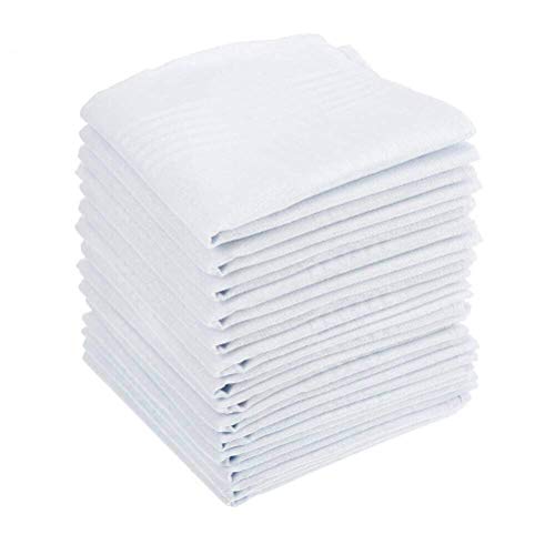 BUYGOO 15 Piezas Pañuelos Blancos para Hombres Algodón Bolsillos Cuadrados con Rayas Elegantes