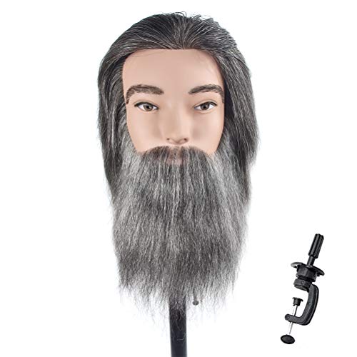 Cabeza de maniquí masculino, cabello 100% humano, con barba, belleza, cabeza de muñeca de entrenamiento de peluquería, con clip gratis