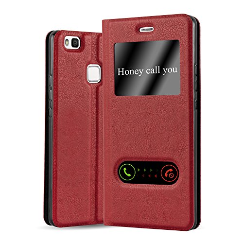 Cadorabo Funda Libro para Huawei P9 Lite en Rojo AZRAFÁN - Cubierta Proteccíon con Cierre Magnético, Función de Suporte y 2 Ventanas- Etui Case Cover Carcasa