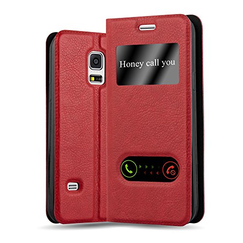 Cadorabo Funda Libro para Samsung Galaxy S5 / S5 Neo en Rojo AZRAFÁN - Cubierta Proteccíon con Cierre Magnético, Función de Suporte y 2 Ventanas- Etui Case Cover Carcasa