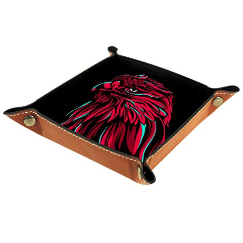 Caja de almacenamiento de piel sintética con bandeja cuadrada para dados juegos de mesa, monedero, caja de almacenamiento, bandeja de escritorio de calavera, Águila roja, 16x16cm