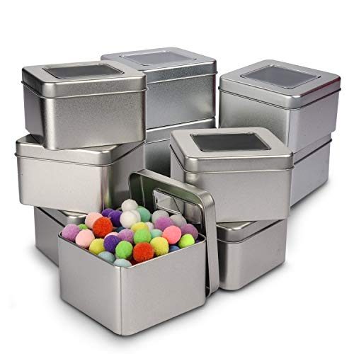 Caja de Metal con Tapa (Pack de 10) - Contenedor Metalico Multi Almacenamiento (9 x 9 x 5,5cm) Cajas de Metal sin Bisagra - Lata Vacía Tapa Transparente, Cosméticos, Especias, Hilo, Monedas y Más Caja de Metal con Tapa (Pack de 10) - Contenedor Metalico Multi Almacenamiento (9 x 9 x 5,5cm) Cajas de Metal sin Bisagra - Lata Vacía Tapa Transparente, Cosméticos, Especias, Hilo, Monedas y Más