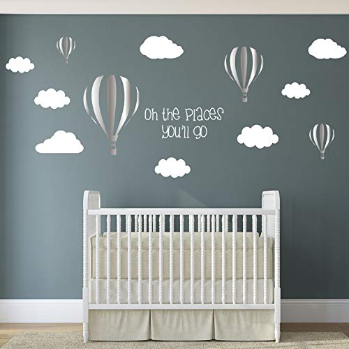 Calcomanías de pared para habitación infantil con diseño de nubes y cita (plata y blanco)