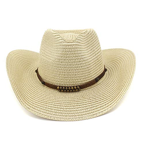 Calentar Nuevo sombrero de vaquero del oeste de las mujeres al aire libre Sombrero de playa al aire libre Visera Sombrero de Fedora Granos redondos Correa de cuerda Viento nacional Sombrero de sol Som