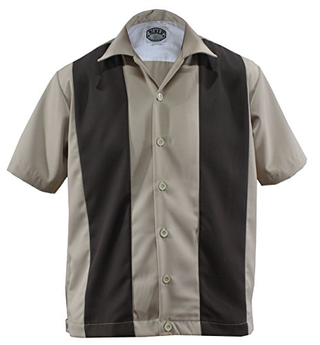 Camisa de bolos Rockabilly de dos tonos Gabardine Lounge años 50, vintage, retro, doble panel Beige / marrón oscuro. XL