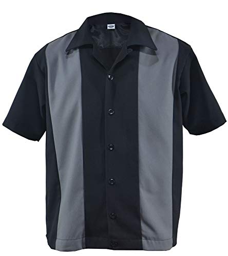 Camisa de bolos Rockabilly de dos tonos Gabardine Lounge años 50, vintage, retro, doble panel negro/gris XL