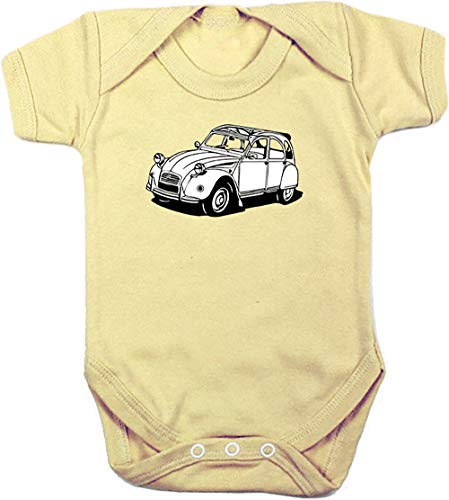 Camisetas EGB Body Bebé Citroën 2cv ochenteras 80´s Retro (Amarillo, 12 Meses)