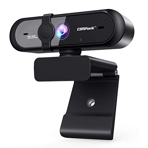 Campark Webcam 1080P, Cámara Web con Micrófono Enfoque Automático USB Webcam con Flexible Giratorio Clip, Plug and Play para Mac Windows PC Videollamada, Streaming De Juegos, Conferencia