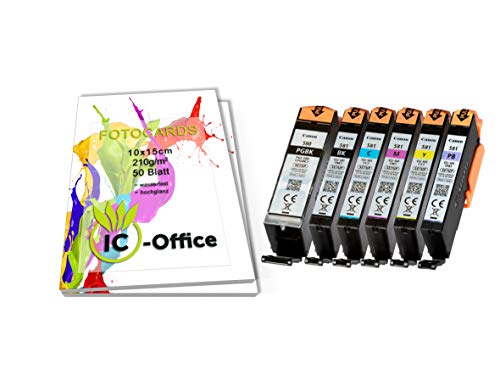 Canon PGI580 CLI581 PGI-580 CLI-581 - Juego de 6 cartuchos de tinta para impresora Pixma con papel fotográfico IC-Office (210 g/m², 10 x 15 cm, 100 hojas), color blanco brillante Canon PGI580 CLI581 PGI-580 CLI-581 - Juego de 6 cartuchos de tinta para impresora Pixma con papel fotográfico IC-Office (210 g/m², 10 x 15 cm, 100 hojas), color blanco brillante