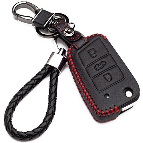 Carcasa Funda de Piel con Llaveros para Llave Volkswagen VW MK7 Golf 7 Tiguan Touran 2017 Skoda Octavia Seat Leon 3 Botones Protección Cuero Sintético de Mando a Distancia Coche(Red Edition) Carcasa Funda de Piel con Llaveros para Llave Volkswagen VW MK7 Golf 7 Tiguan Touran 2017 Skoda Octavia Seat Leon 3 Botones Protección Cuero Sintético de Mando a Distancia Coche(Red Edition)