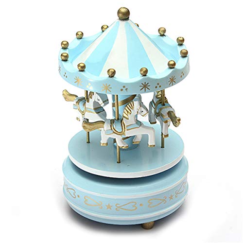 Carrusel de Madera Caja de música Horse Merry-Good-Round Carrusel Classical Musical Case Theme Decor Decor Toys Regalos (Color : Light Blue)