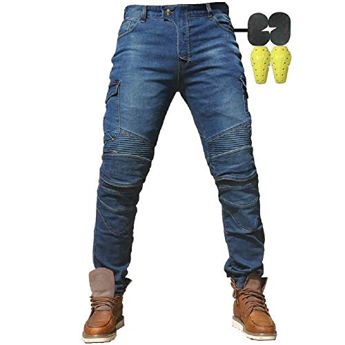 CBBI-WCCI Hombre Motocicleta Pantalones Moto Jeans con Protección Motorcycle Biker Pants (Azul, S=31.5"(80cm Waist))