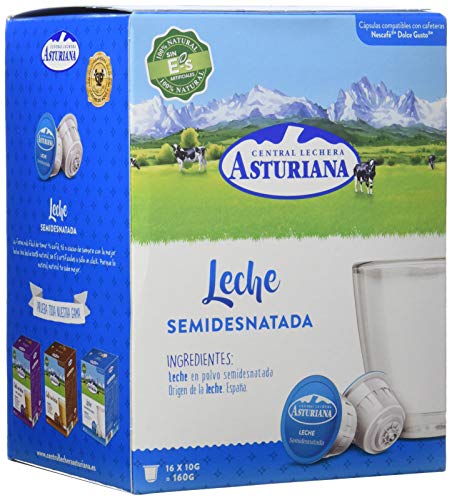 Central Lechera Asturiana Cápsulas de Leche Semidesnatada - Compatibles con Dolce Gusto - 4 Paquetes de 16 Cápsulas - Total: 64 Cápsulas (28410297270035)