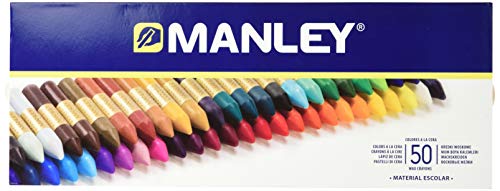 Ceras Manley 50 Unidades - Caja de Cera Profesional y Ceras para Niños - Ceras de Colores para Material Escolar - Blandas, Fabricacion Artesanal, Amplia Gama de Colores