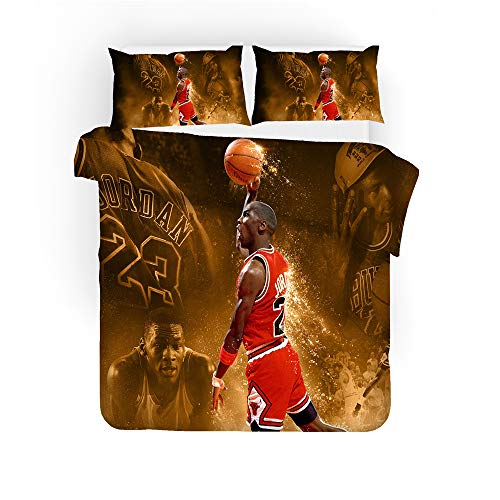 CHAOSE Juego De Funda Nórdica Baloncesto Michael Jordan Juego De Cama Niños Tamaño único Color Multicolor Dibujos Animados Niños Niños Y Niñas ((180x220 cm)-Cama de 105/135,Dunk)