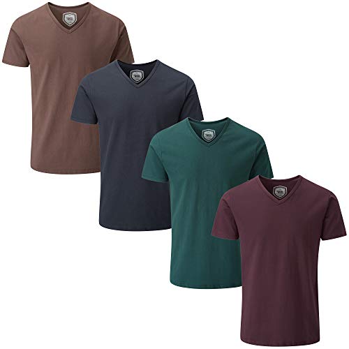 Charles Wilson Paquete 4 Camisetas Elásticas Elastano Cuello Pico (XX-Large, Dark Essentials 64)