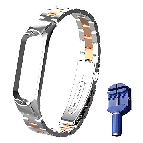 Chuanghongyuan Correa para Xiaomi Mi Band 4/Xiaomi Mi Band 3, Soporte de Doble Resorte de Metal Pulsera con Acero Inoxitable Ajustable Pulsera Repuesto Band para Mi Band 4/3 {NoHost}{Aguja Ajustable}