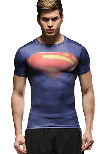 Cody Lundin Hombres Deportes Fitness Impreso el Logotipo del superhéroe compresión Medias de Manga Corta Camiseta (L)