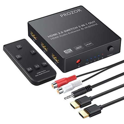Conmutador HDMI Swich 3x1 Extractor de Audio HDMI 2.0 Soporta HDR 4K@60Hz YUV 4:4:4 HDMI a HDMI Audio Optico Toslink SPDIF + Analogico Jack 3.5mm para HDTV Consolas One X PS4 Pro BLU-Ray 4K