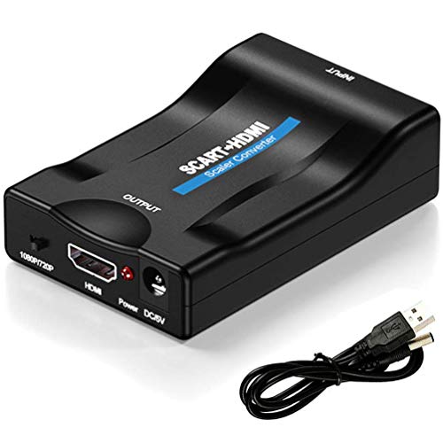 Convertidor euroconector a HDMI, adaptador euroconector a HDMI, convertidor de audio y vídeo Conmutador Full HD 1080P/720P, adaptador de cable de salida euroconector a HDMI para proyector VHS