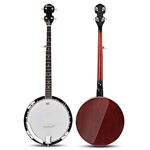COSTWAY Banjo de 5 Cuerdas con Bolsa Paño de Limpieza, Sintonizador, Correa y 3 Púas