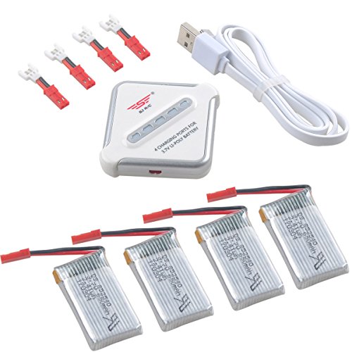 Crazepony-UK 4pcs 1S Lipo 3.7V 650mAh 25C Bateria JST Plug and 4 in 1 Multi Battery Charger for RC Quadcopter Drone Multirotors