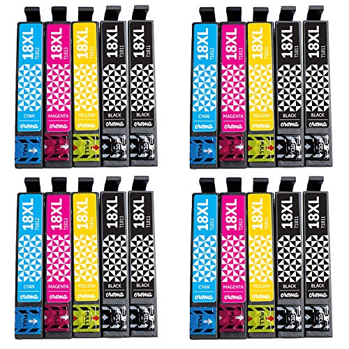 Croma - Pack 20 Cartuchos 18XL, Tinta Compatible para impresoras Epson XP302, XP305, XP312, XP315, XP322, XP325, XP402, XP405, XP412, XP415, XP422, XP425, XP30, XP102, XP202, XP205, XP212, XP215 Croma - Pack 20 Cartuchos 18XL, Tinta Compatible para impresoras Epson XP302, XP305, XP312, XP315, XP322, XP325, XP402, XP405, XP412, XP415, XP422, XP425, XP30, XP102, XP202, XP205, XP212, XP215