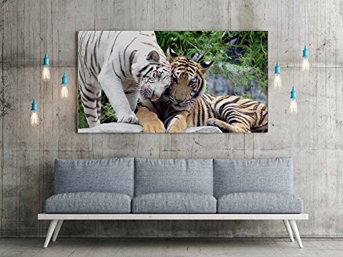 Cuadro PVC Impresión Digital Tigre Blanco y Amarillo Multicolor 115 x 60 cm | Disponible en Varias Medidas | Cabecero Ligero, Resistente y Económico
