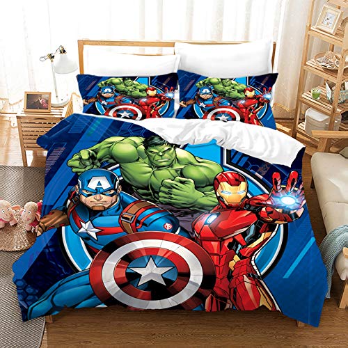 DAMEILI Marvel Comics Avengers - Juego de cama (100% microfibra, funda nórdica y funda de almohada), diseño digital 3D, funda nórdica infantil (20,200 x 200 cm)
